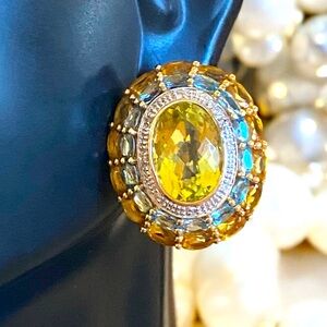 Exquisite Estate 14K Gold Gemstone Large Oval Statement Omega Back Earrings!